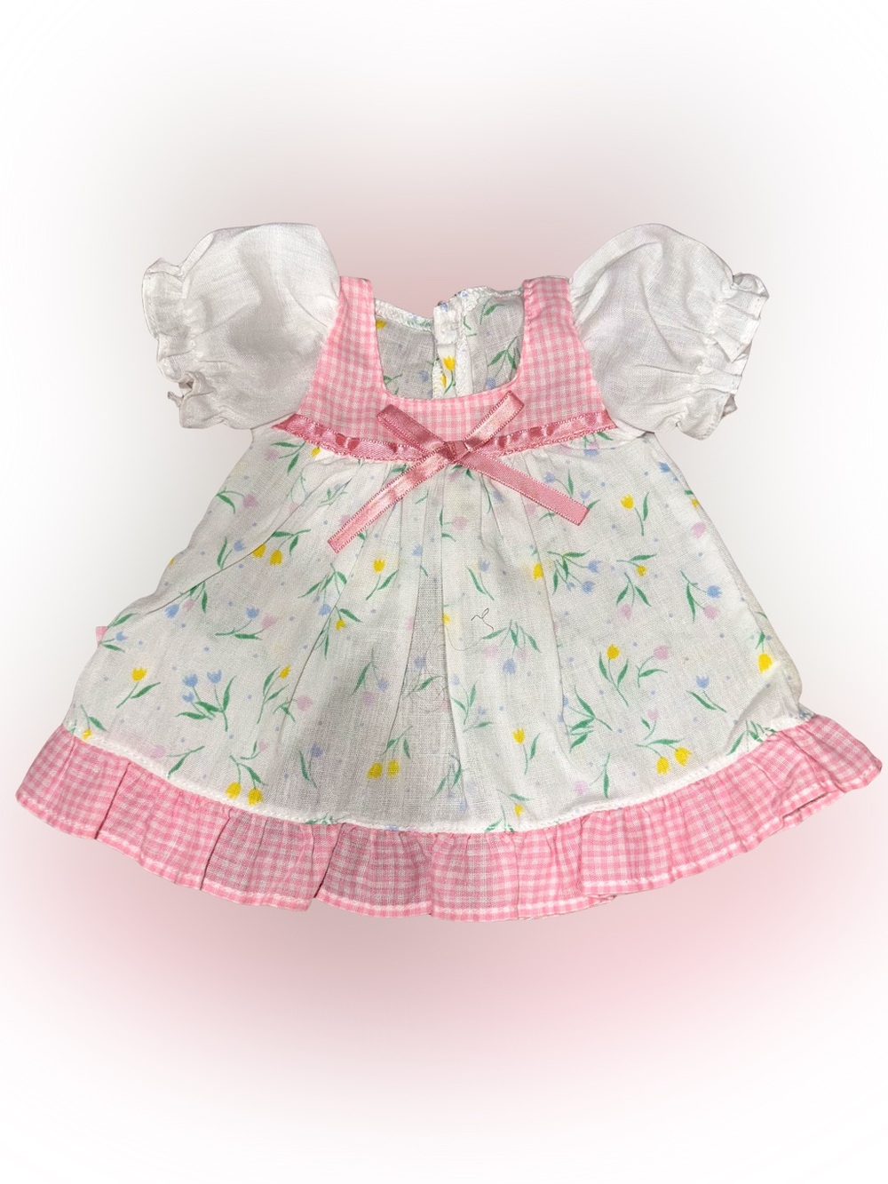 Vintage 80’s Baby Doll Dress Pink Gingham Tulip Ribbon Detail